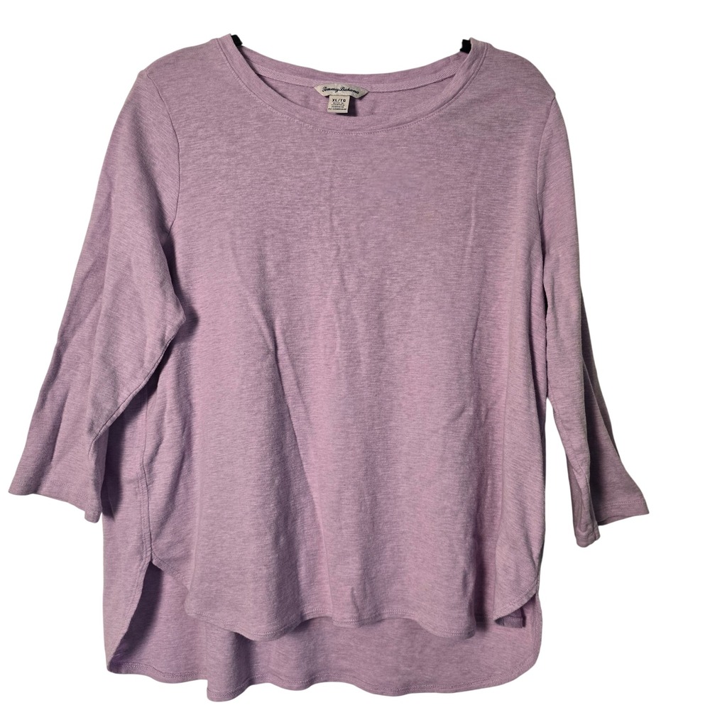 Tommy Bahama Womens XL‎ TG Lavender Purple Cotton 3/4 Sleeve High Low Tee Shirt
